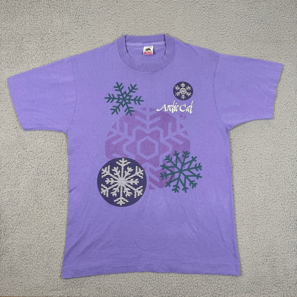Vintage Arctic Cat Tee Shirt Mens L Purple USA Made Single Stitch Snowmobile 90s